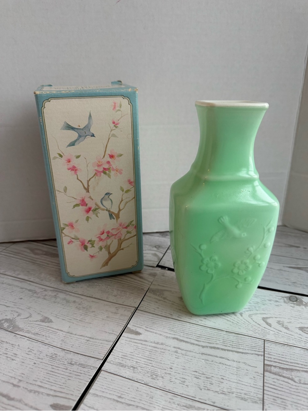 Avon Mint Green Embossed Ceramic Fragranced Vase Vintage
